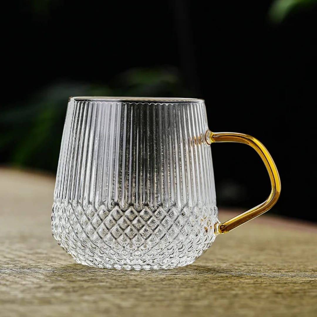 Set of 6 Borosilicate Glass Mugs with Gold Handles