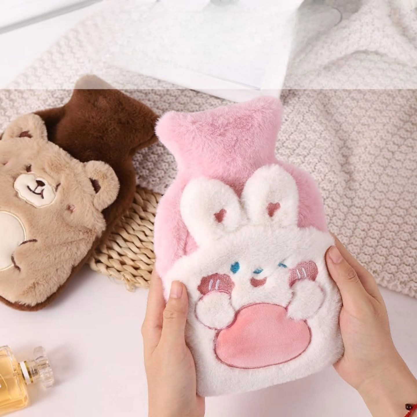 Mini plush hot water bottle
