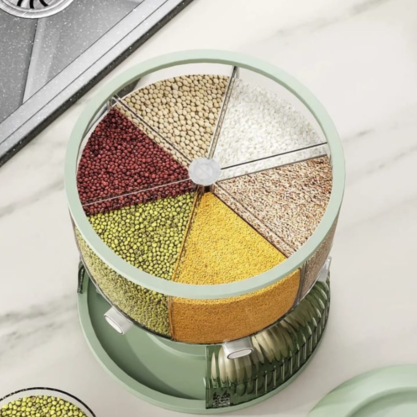 6 Grid Rotating Cereal and Grain Dispenser