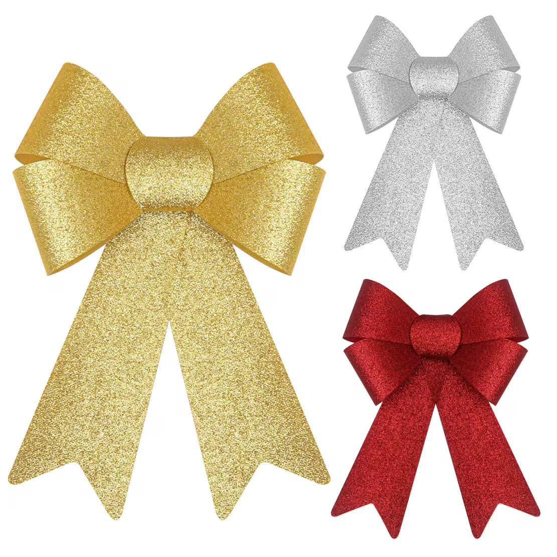 Set of 3 30cm Christmas Tree Ribbons Glittering Christmas Tree Decor Bows