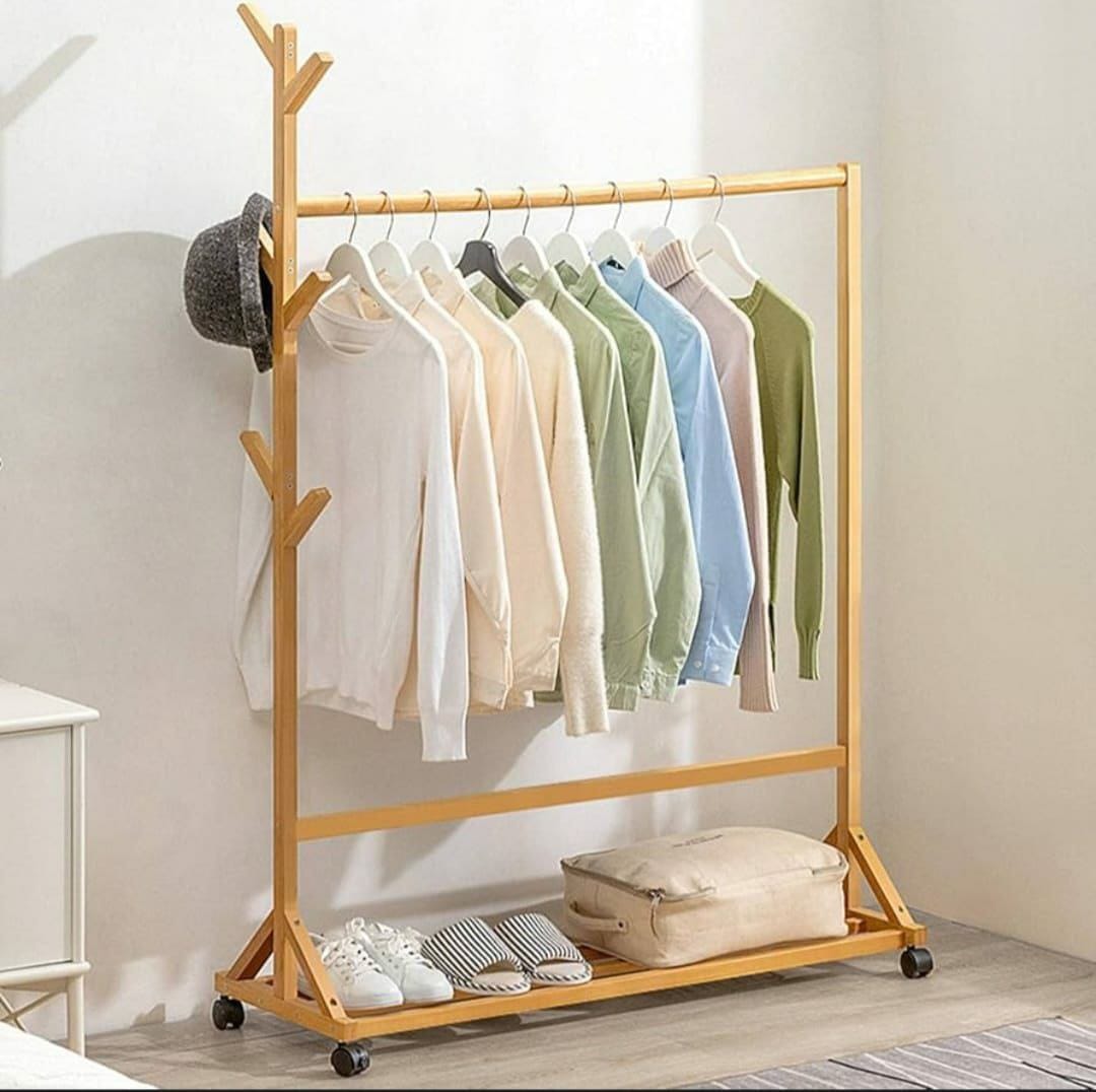 Wooden cloth rack with wheels