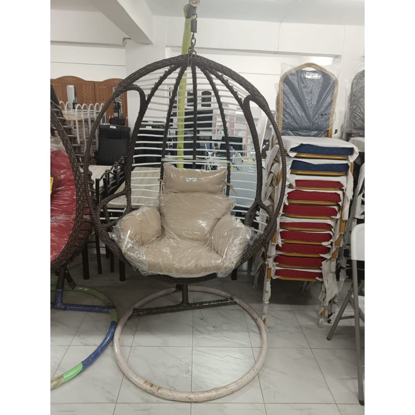Deluxe Woven Rattan Hanging Egg Swing Chair with Stand