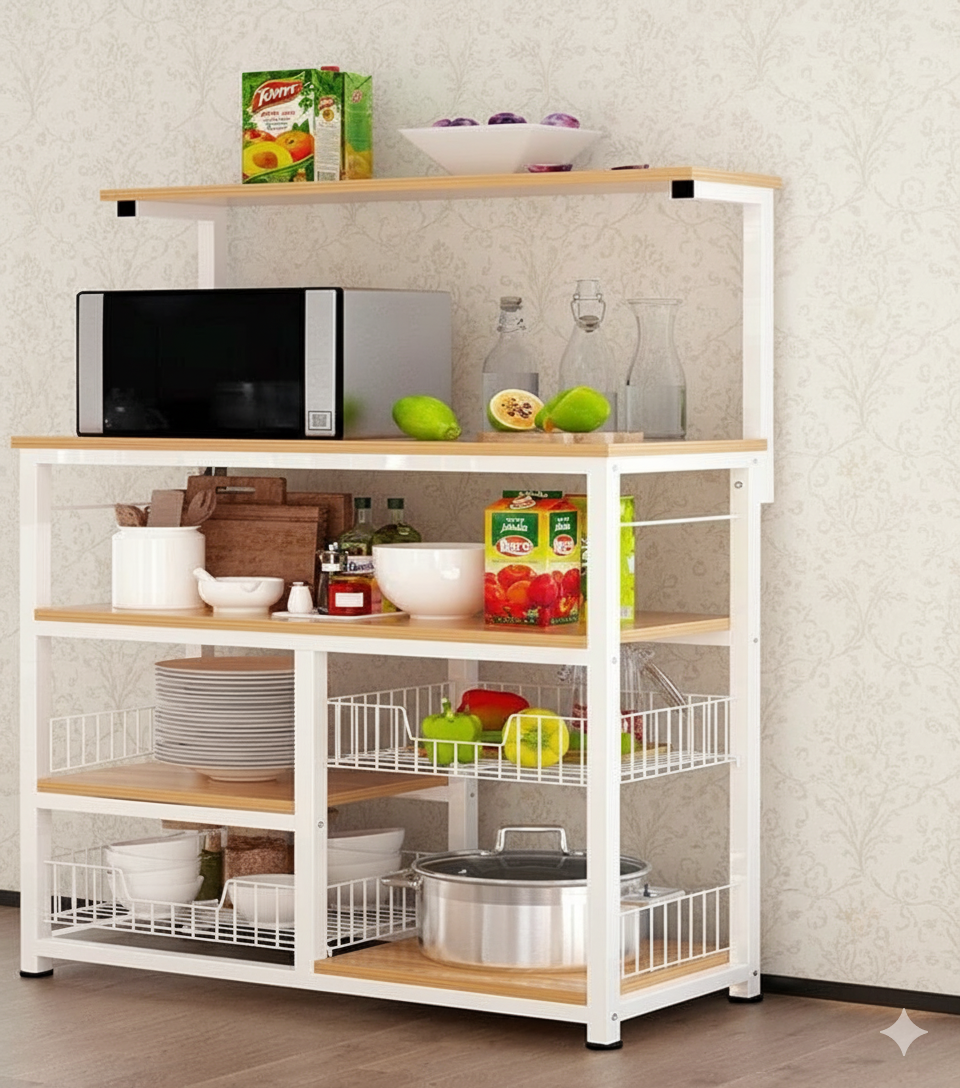 Multipurpose Wood and Metal Kitchen Storage Cabinet
