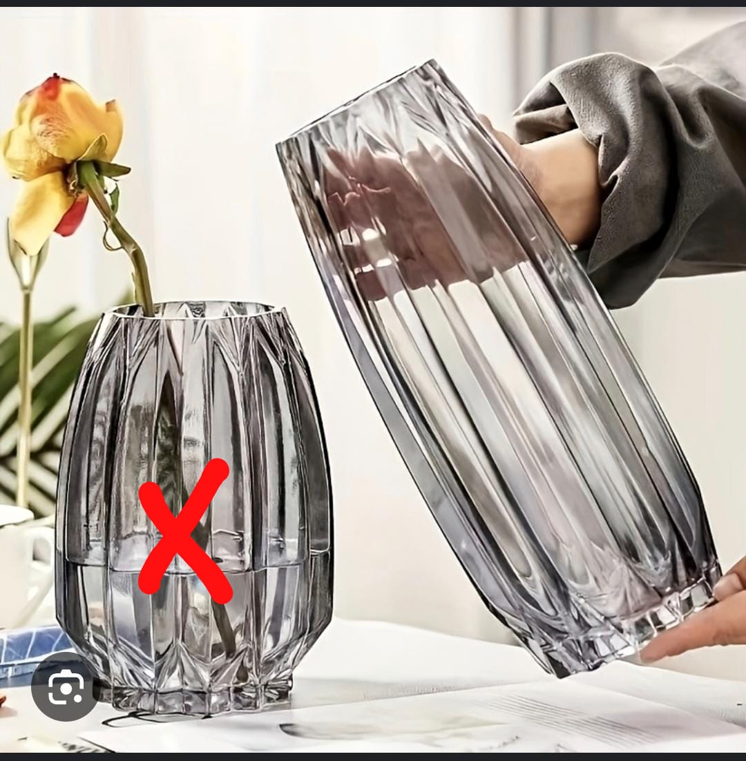 28cm Tall Heavy Grey Ribbed Glass Flower Vase