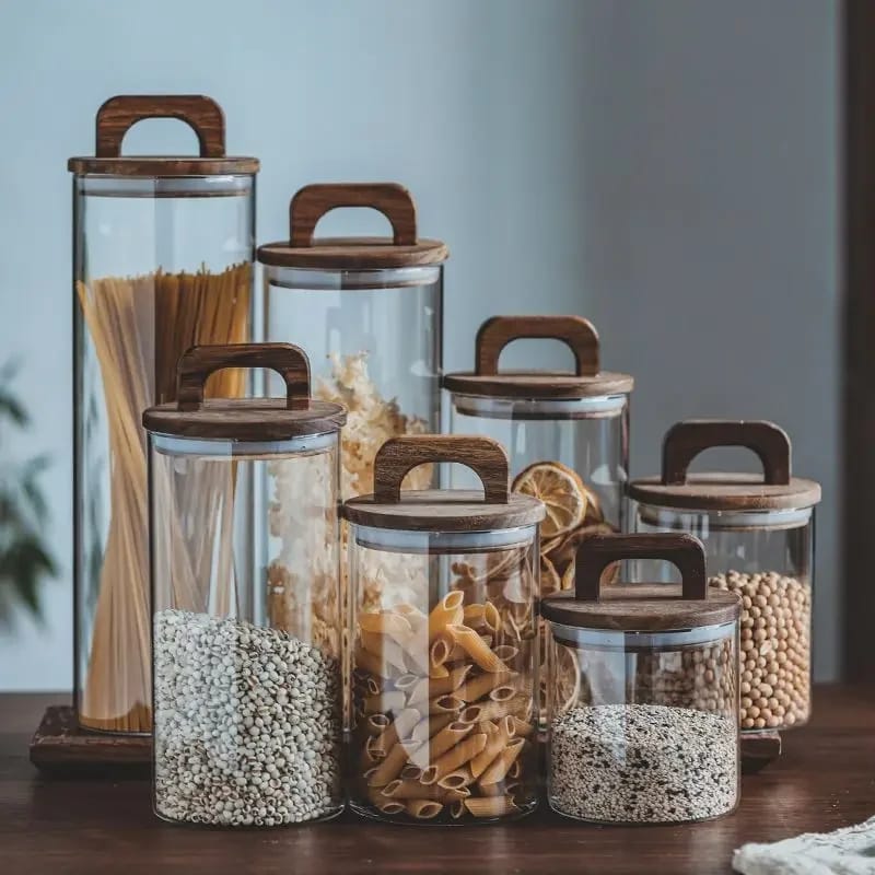 2150ml Borosilicate glass spaghetti jar with bamboo lid