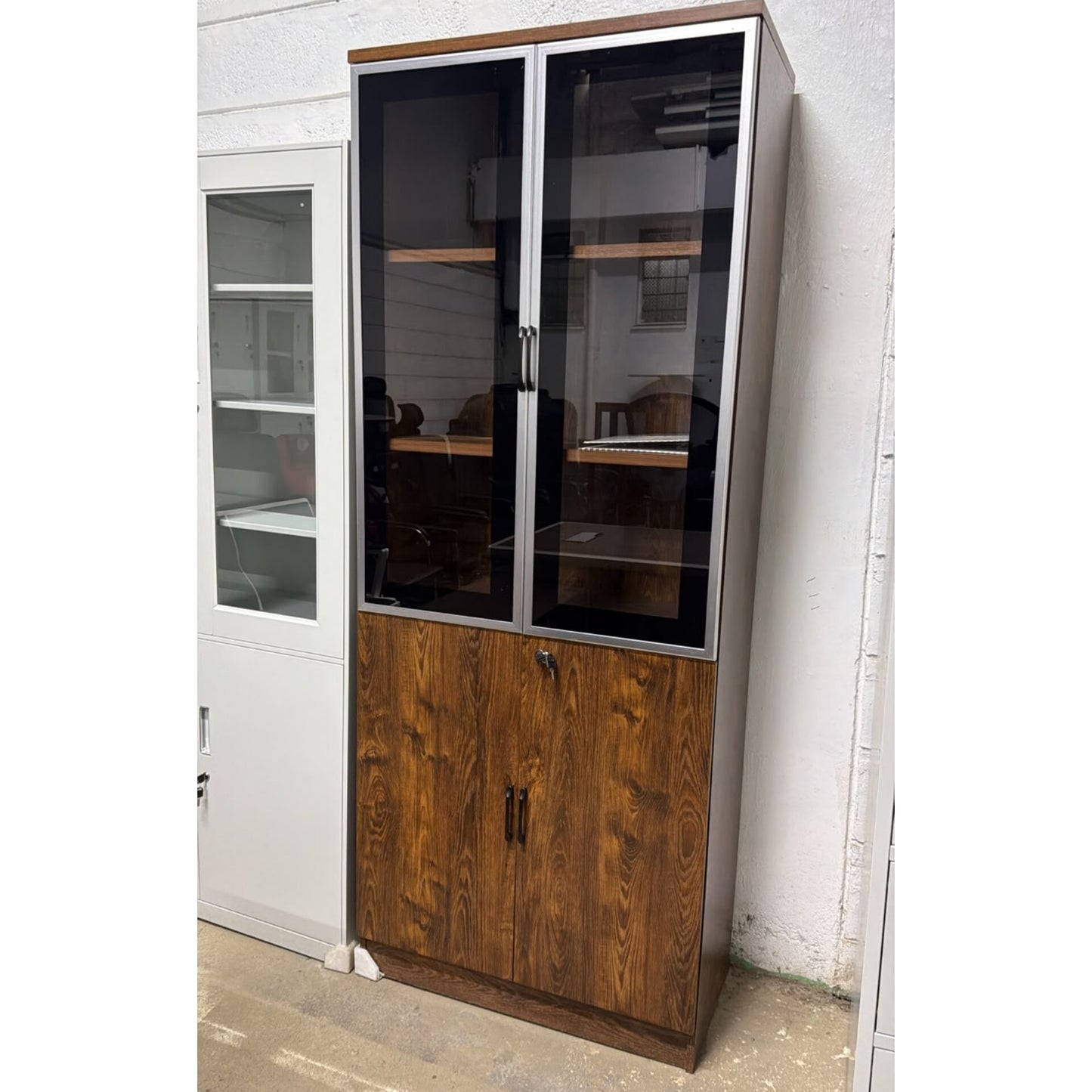 Walnut Wood Grain Document and Display Cabinet