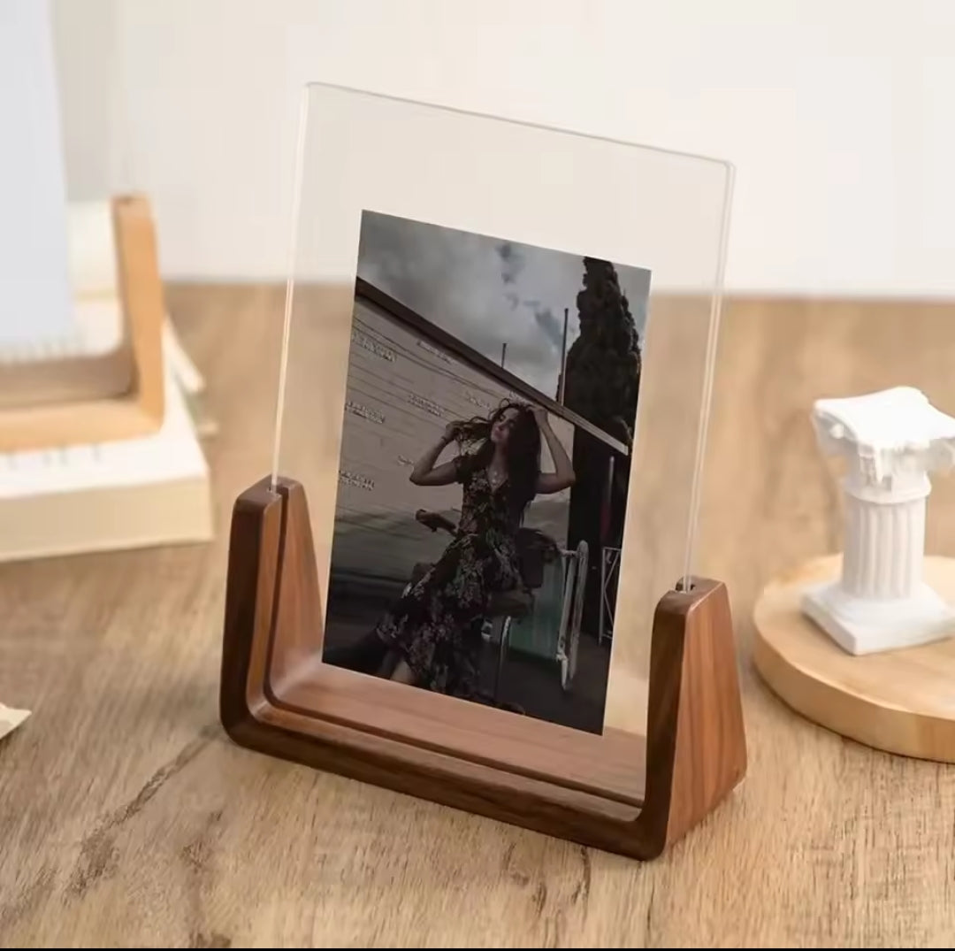 Acrylic Photo Frame with Wooden Base