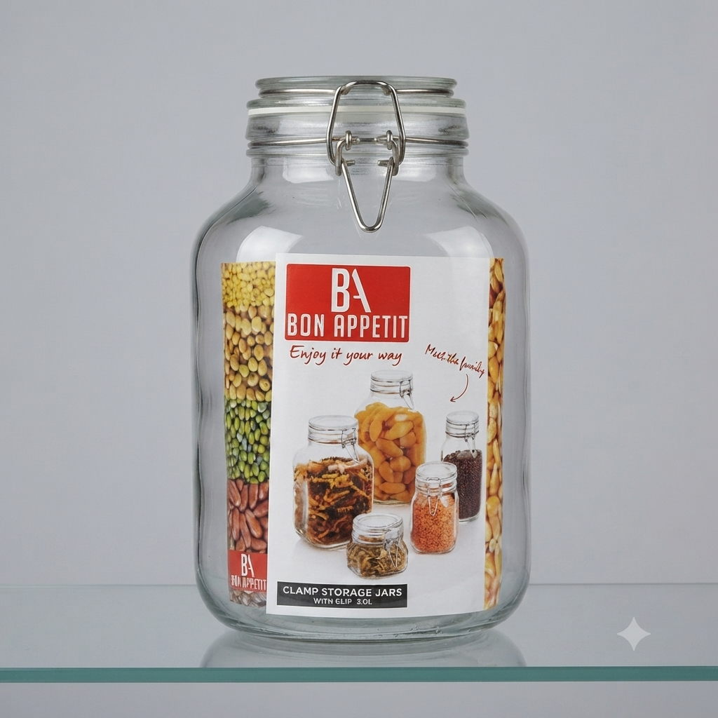 HM-BA27 BA Glass Cereal Jars with Clip Lock Lids