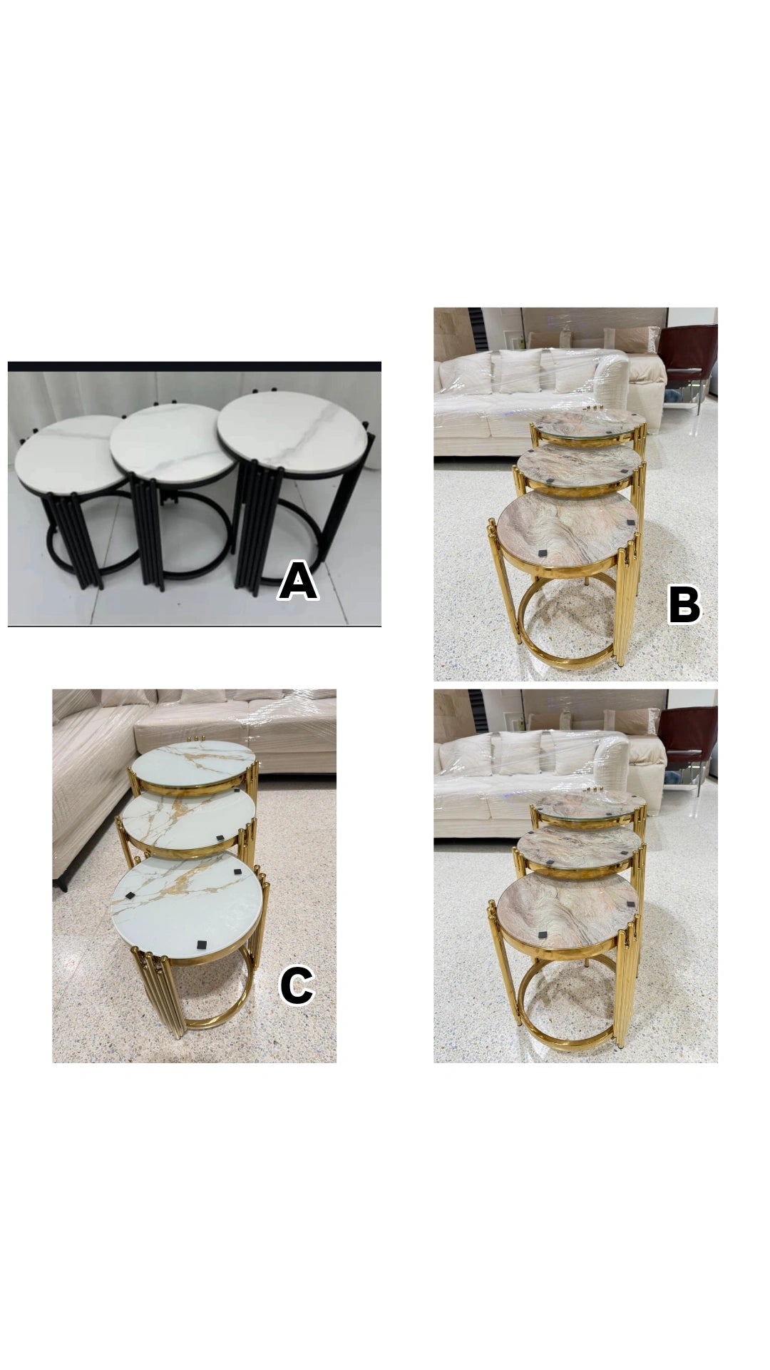 3 in 1 Nesting glass marble effect side stool