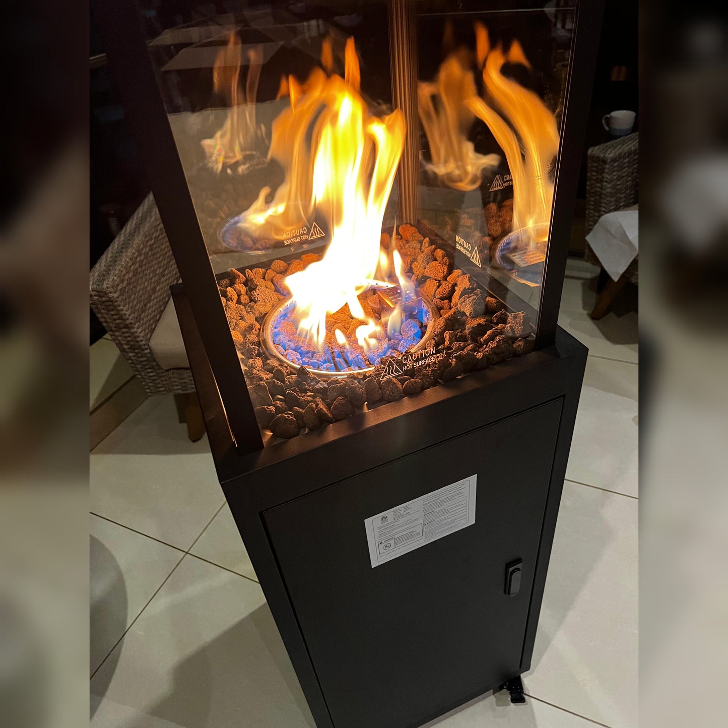 Firepit glass flame patio heater