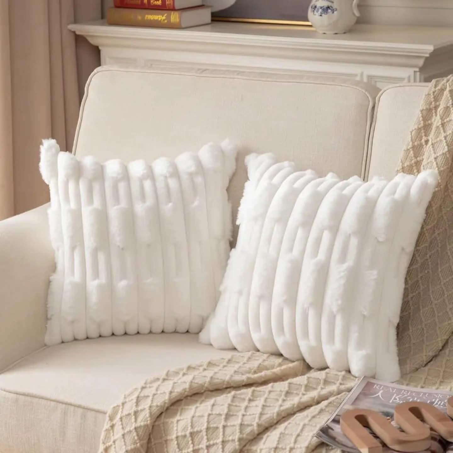 White Plush Soft Decorative Cushion Cover