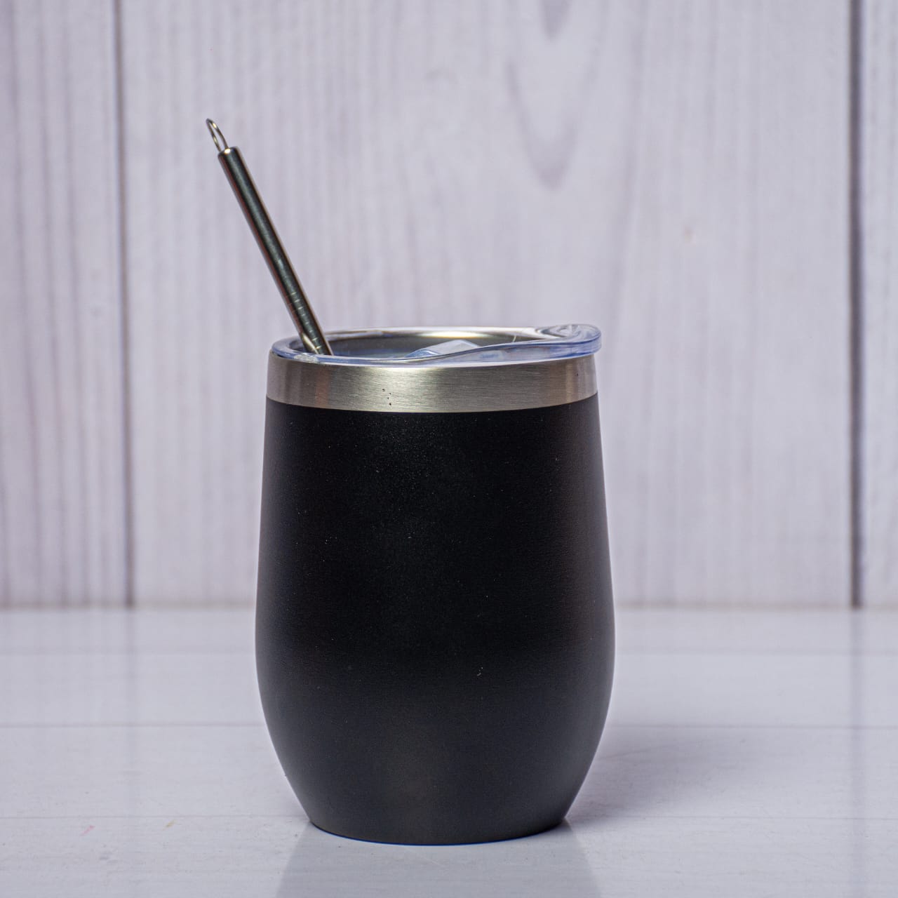 Insulated wine tumbler mug with straw and cleaner brush