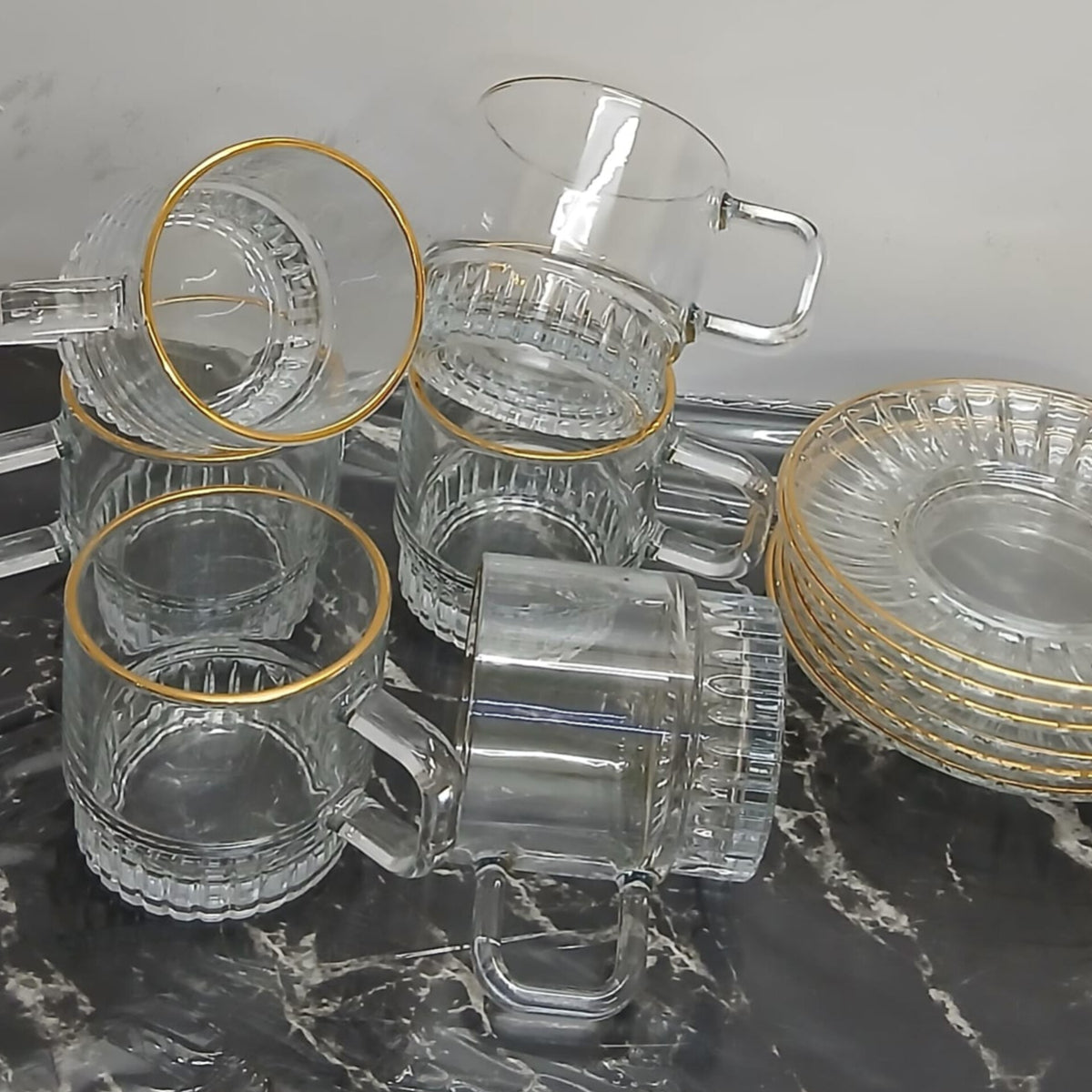 6Pcs Glass Cup And Saucer