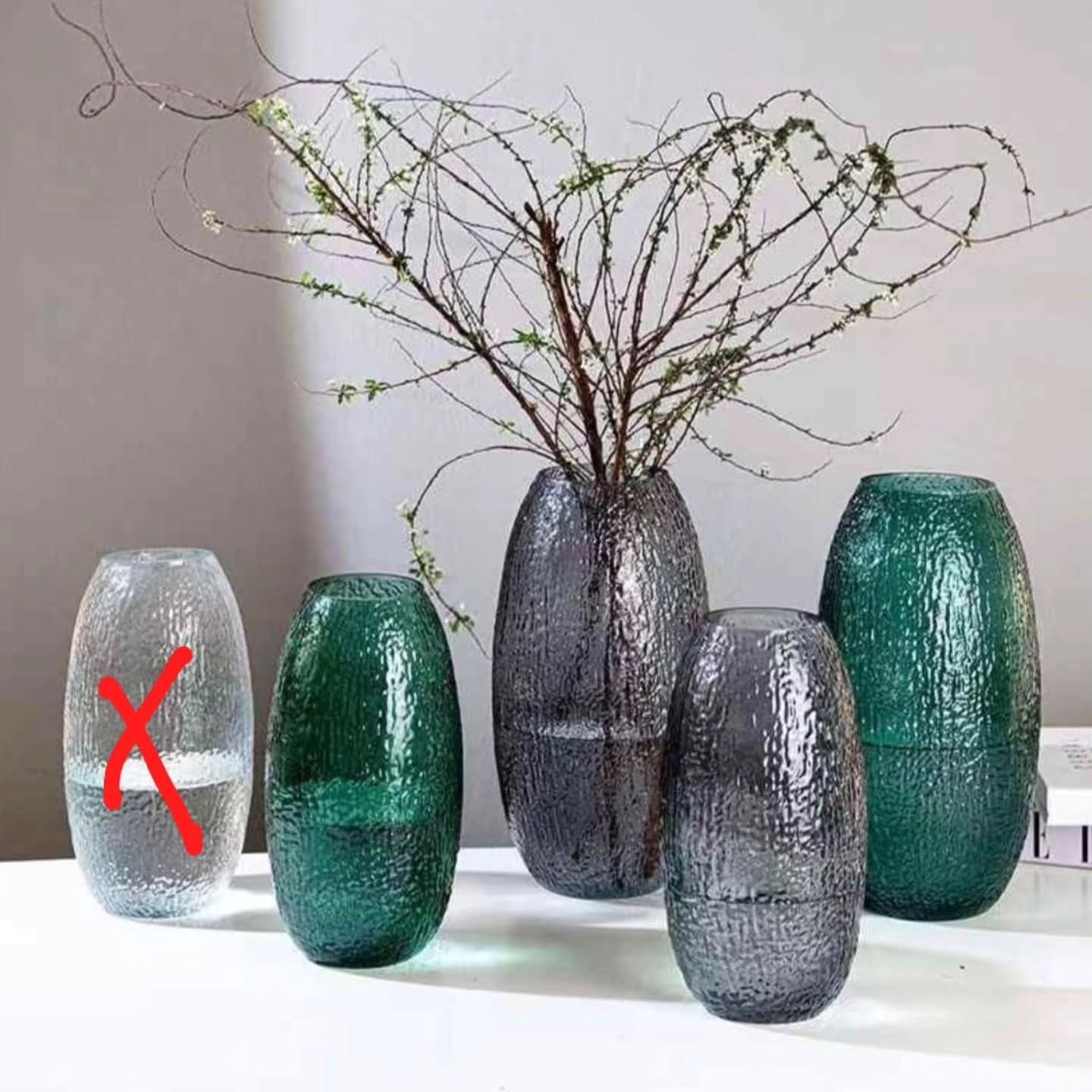 Oval Glass Flower Vases in Green and Grey