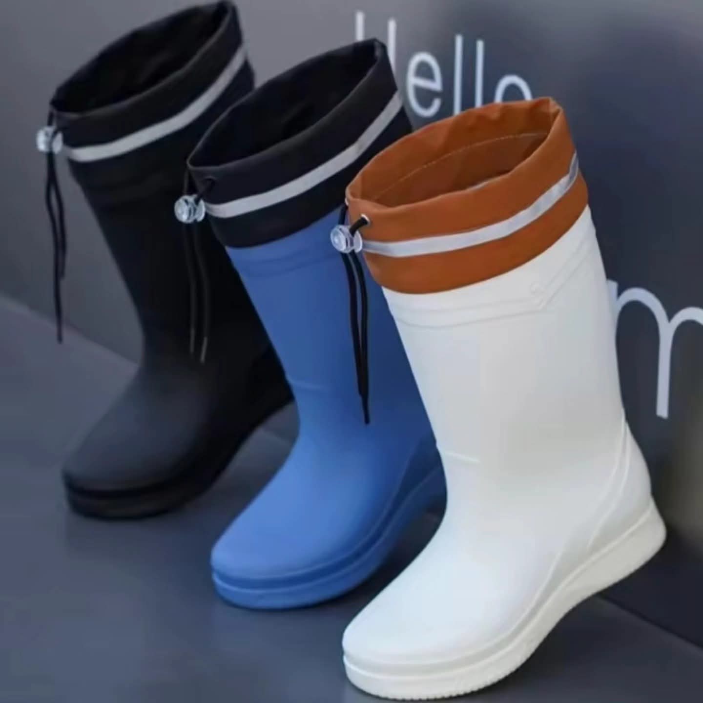 Drawstring Mid Tube Waterproof Fleece Rain Boots