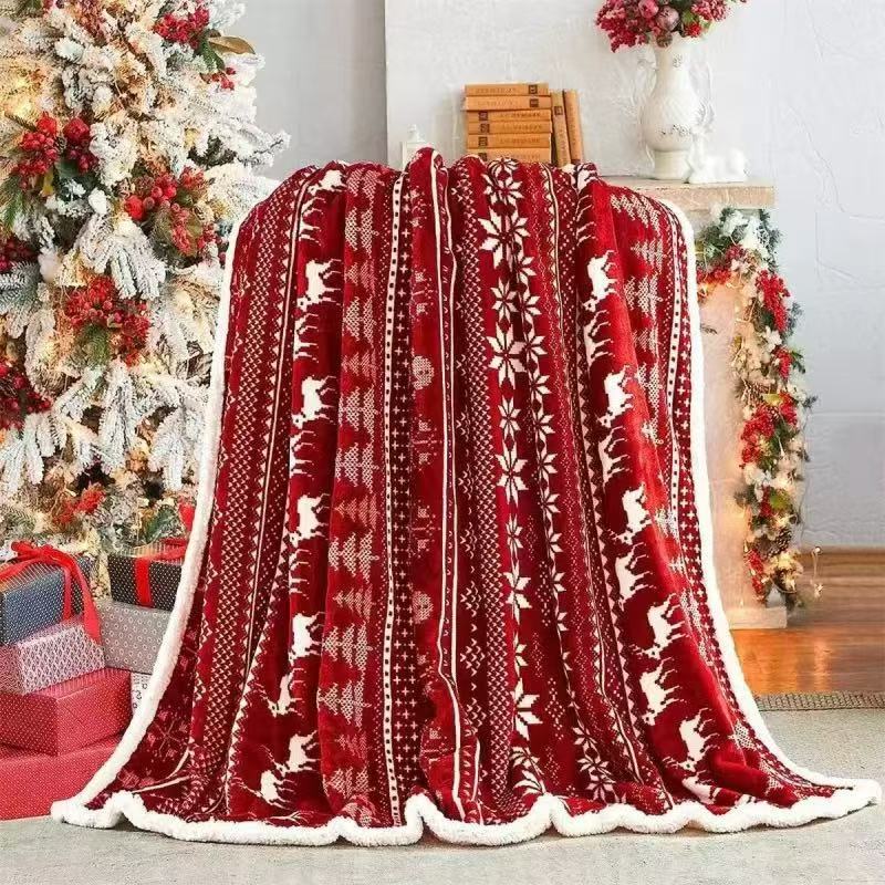 Double Sided Christmas Sherpa Fleece Throw Blanket