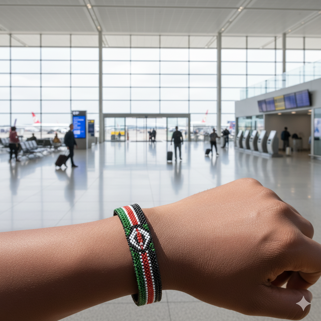 Handmade beaded Kenyan flag bangle