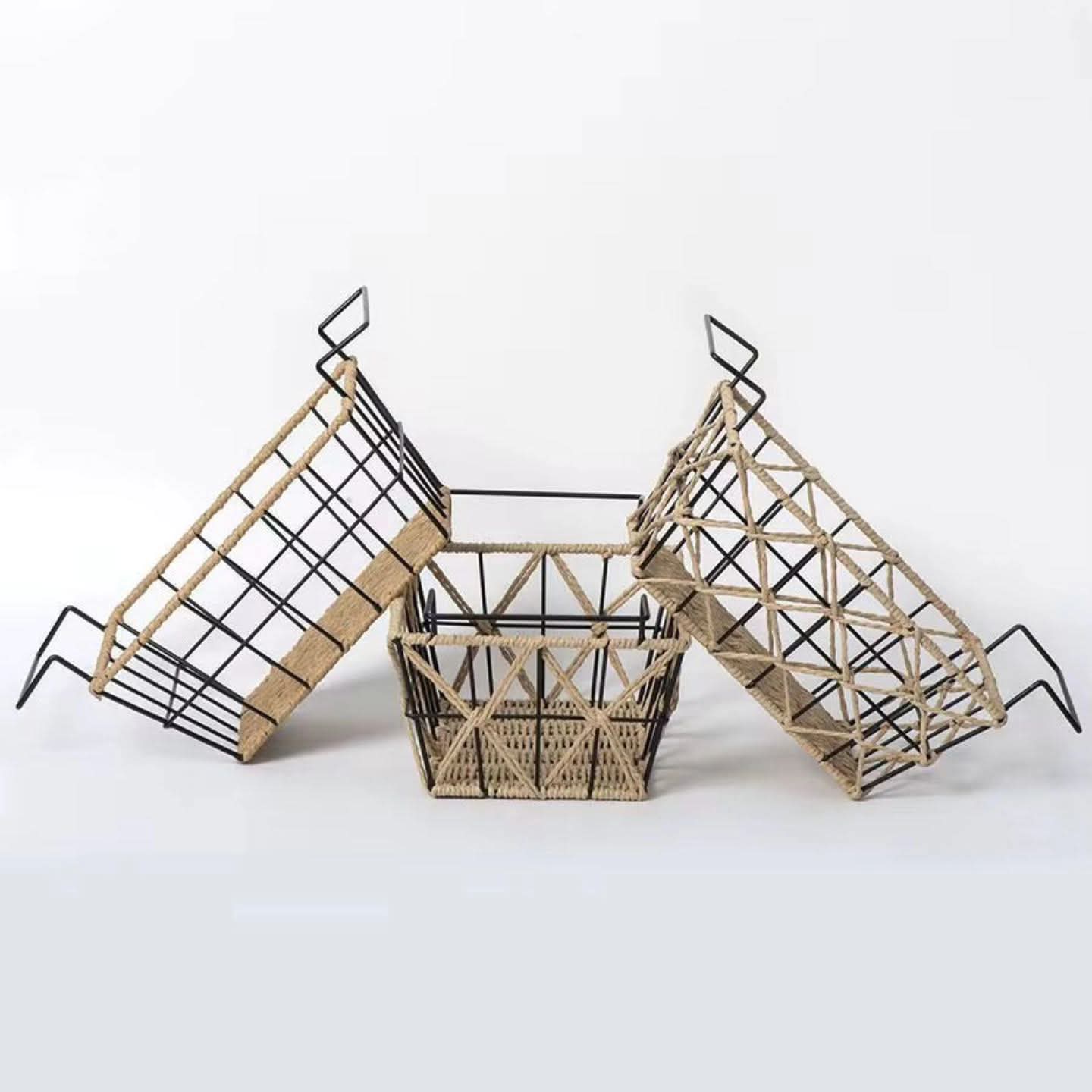 Woven Wire Metallic Storage Basket with Side Handles