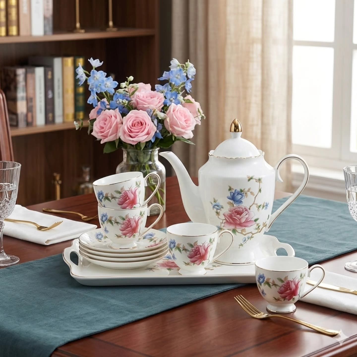 Porcelain Floral Tea Serving Set