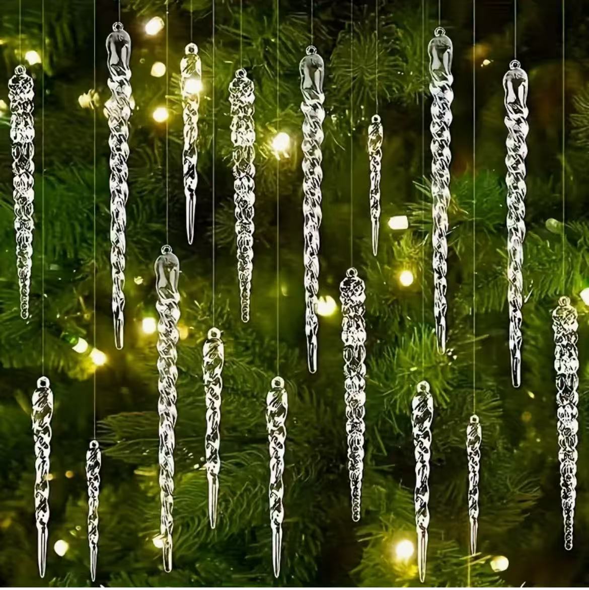 Set of 12 Christmas Tree Crystal Clear Icicle Decor