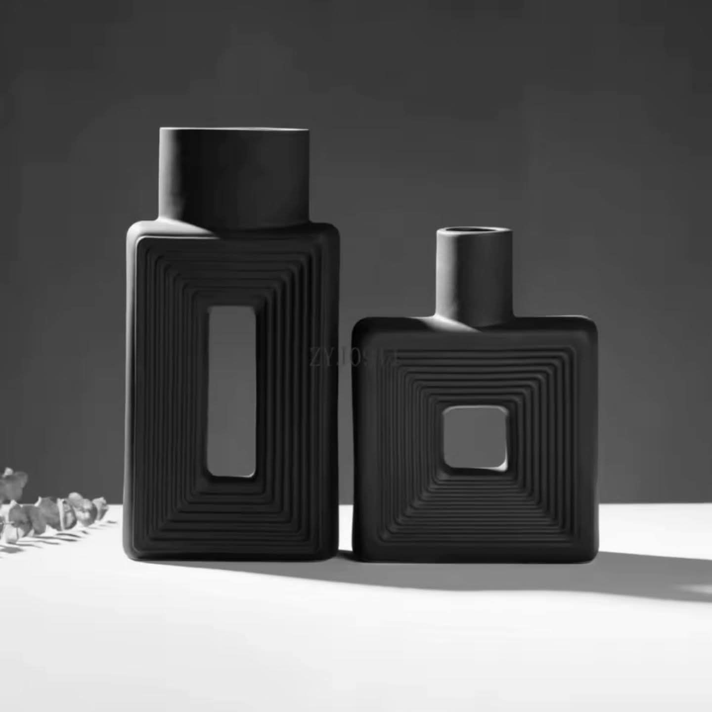 Set of 2 Square Geometric Decorative Vases