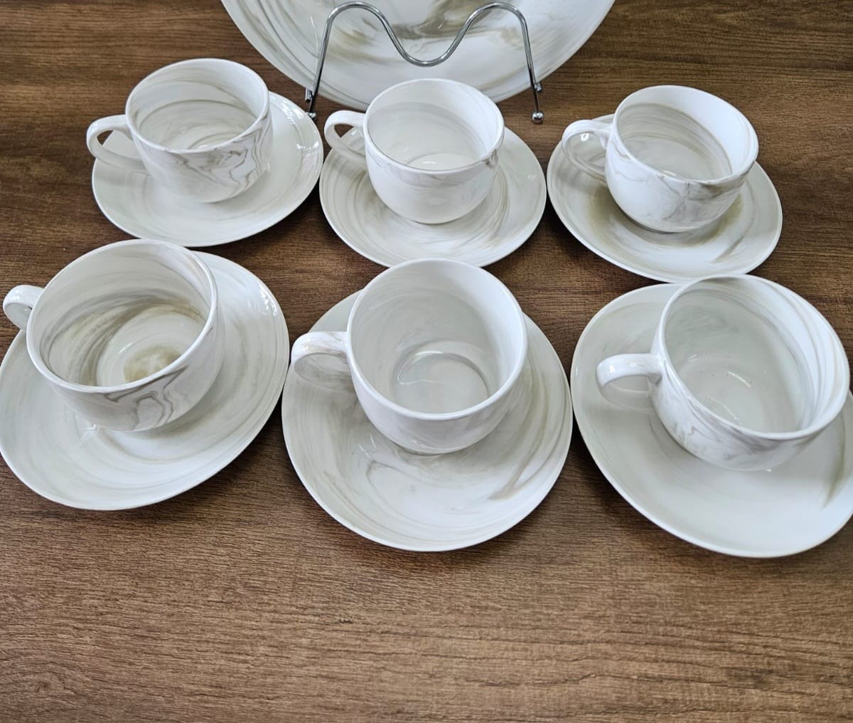 6Pc Marble Ceramic Cup Saucer Set