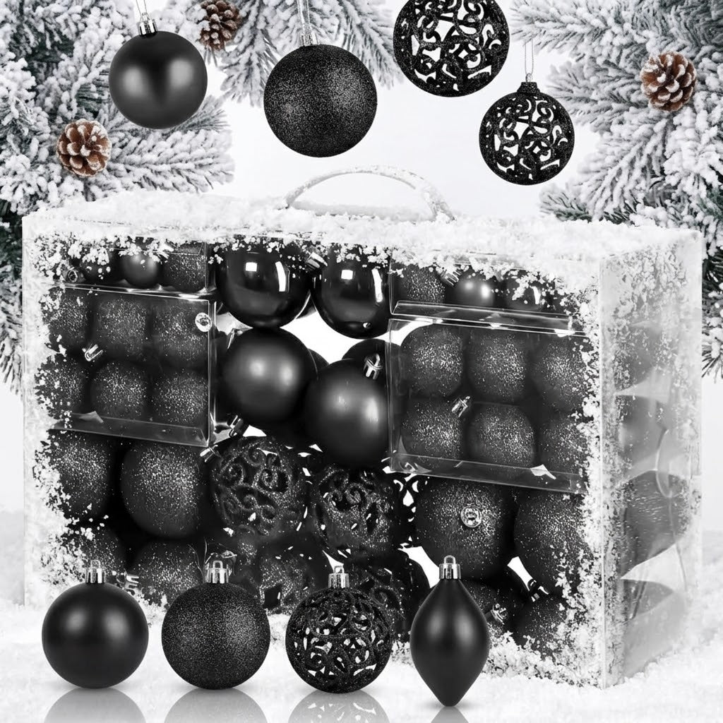 100Pc Black Christmas Tree Decor Balls Set