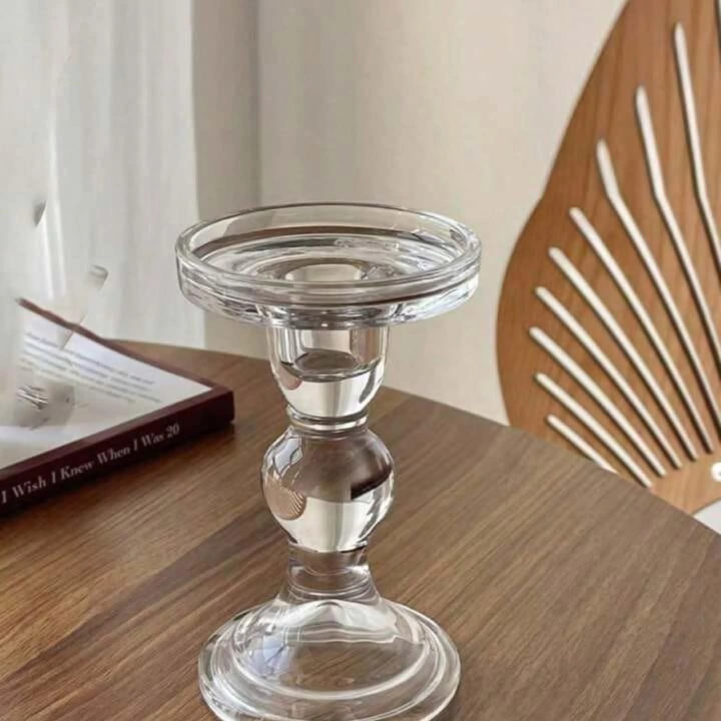 Short Stem Clear Glass Pillar Candle Holder