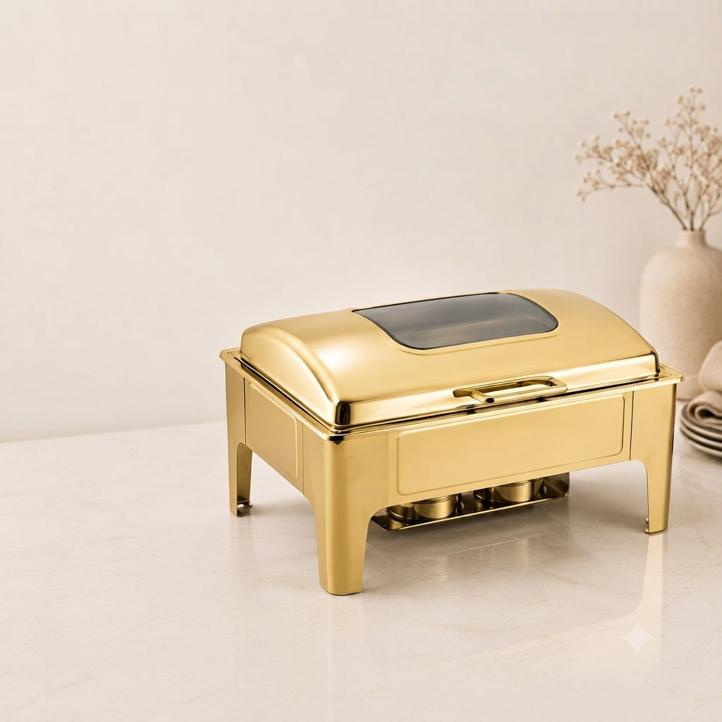 9Ltr Gold Chaffing Dish with Glass Window