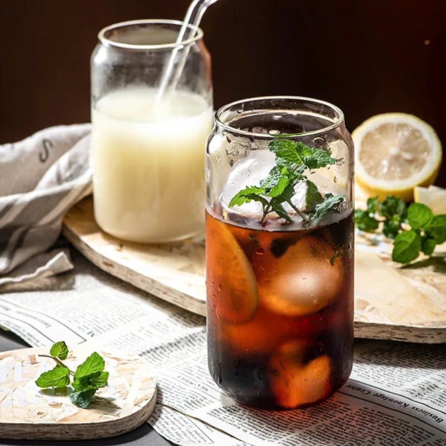 500ml Glass Can-Shaped Tumbler with Bamboo Lid and Glass Straw