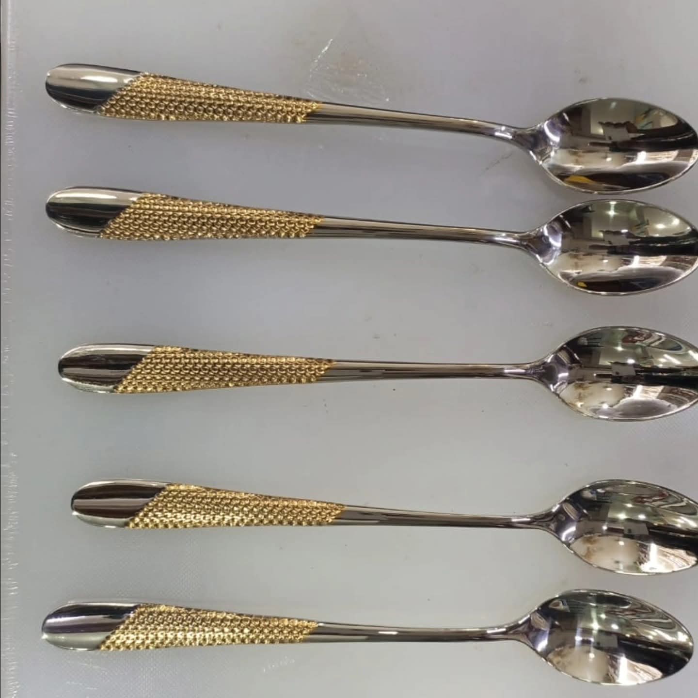 6Pcs gold textured long tea spoon set