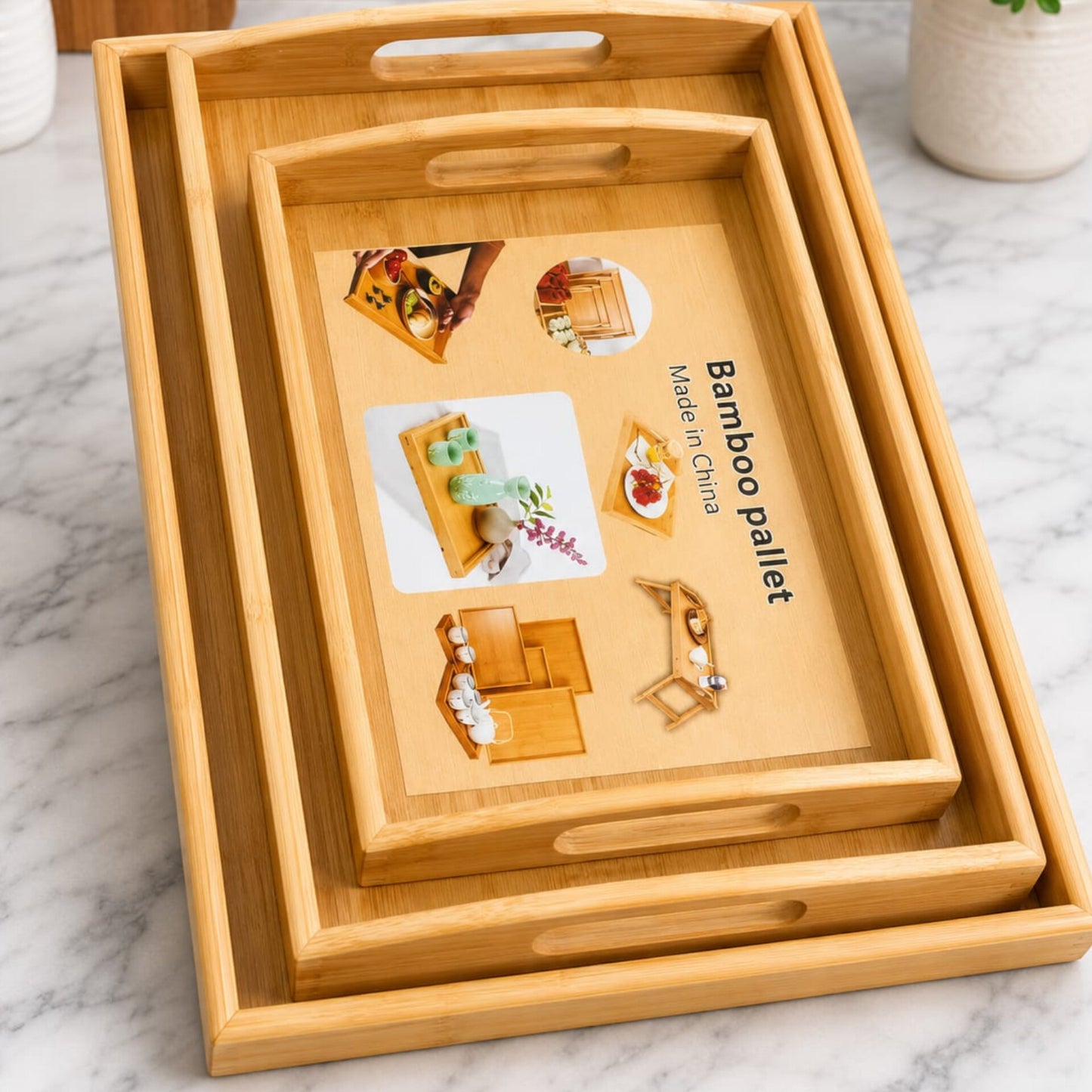 3 In 1 Bamboo Serving Tray Set