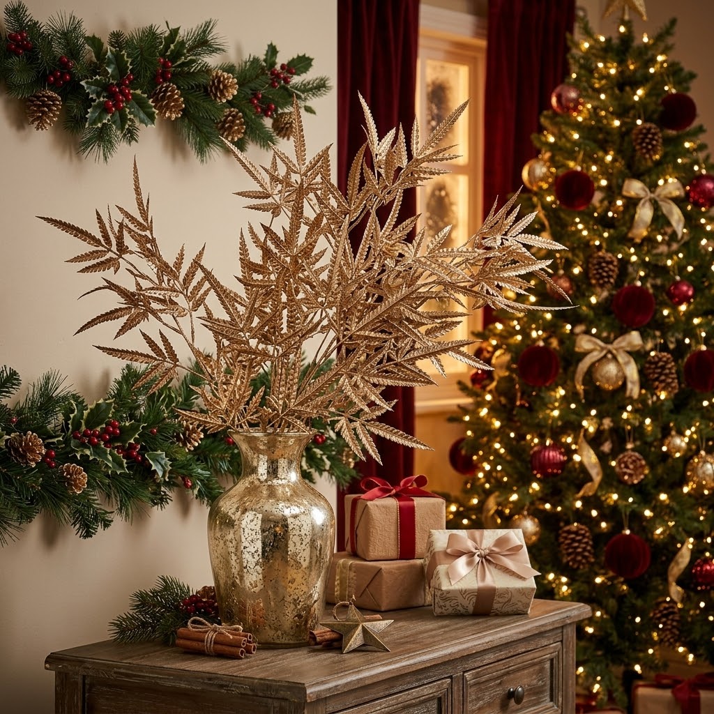 4Stems Artificial Christmas Golden Plant Stems