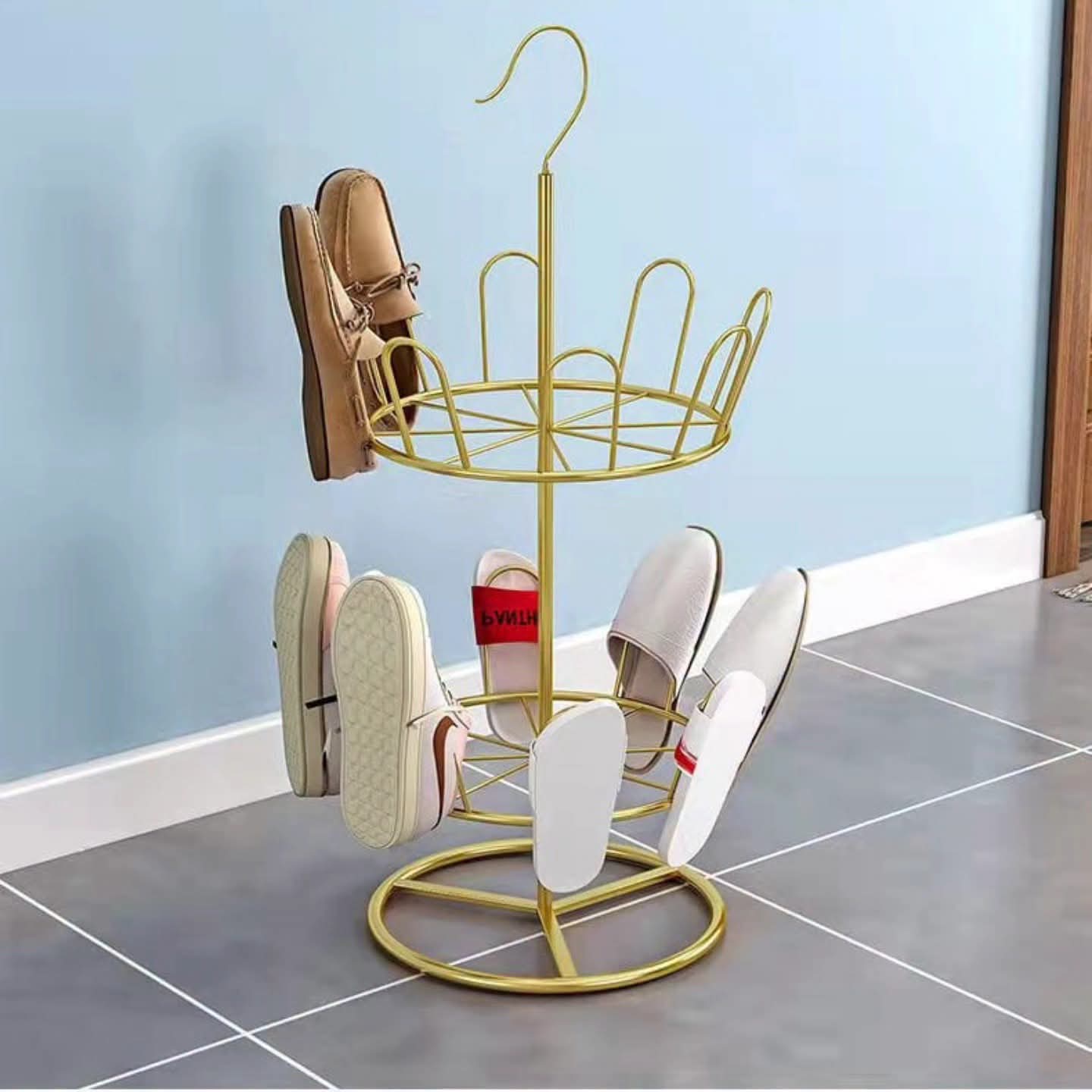 Rotating Iron Shoe Organizer Rack