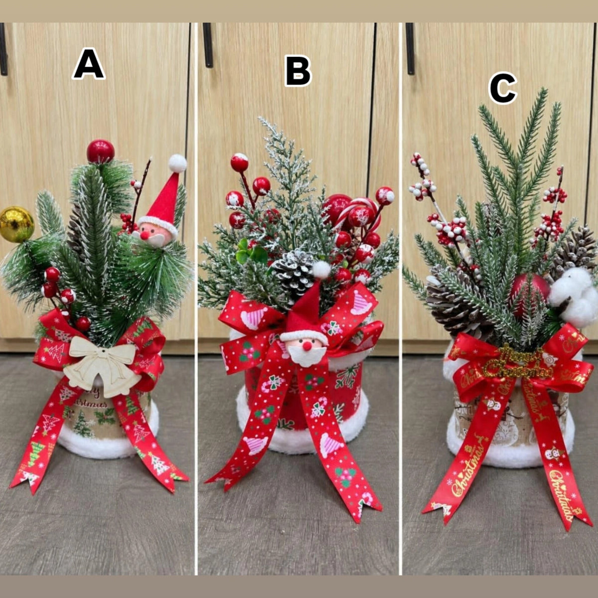 Small Christmas Centerpieces With Santa Pinecone And Berries