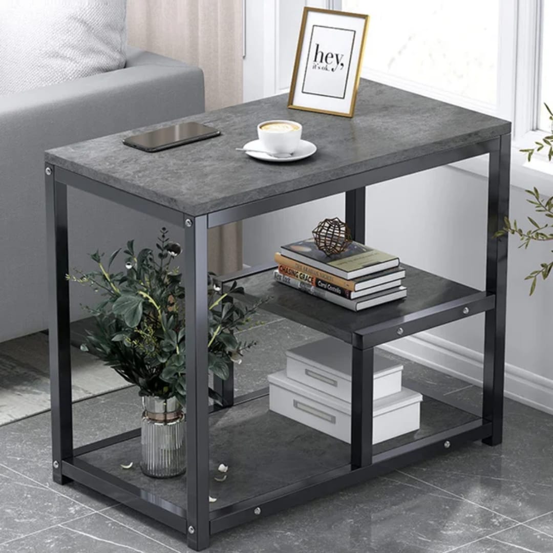 INDUSTRIAL MULTI-TIER BEDSIDE END TABLE WITH STORAGE SHELVES