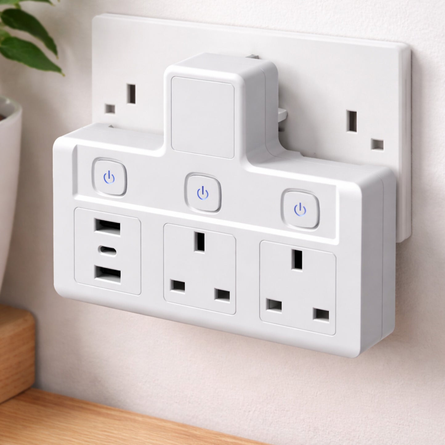 13A 3-Gang UK Socket Adaptor with USB & Type-C
EC 7232-UB-BS