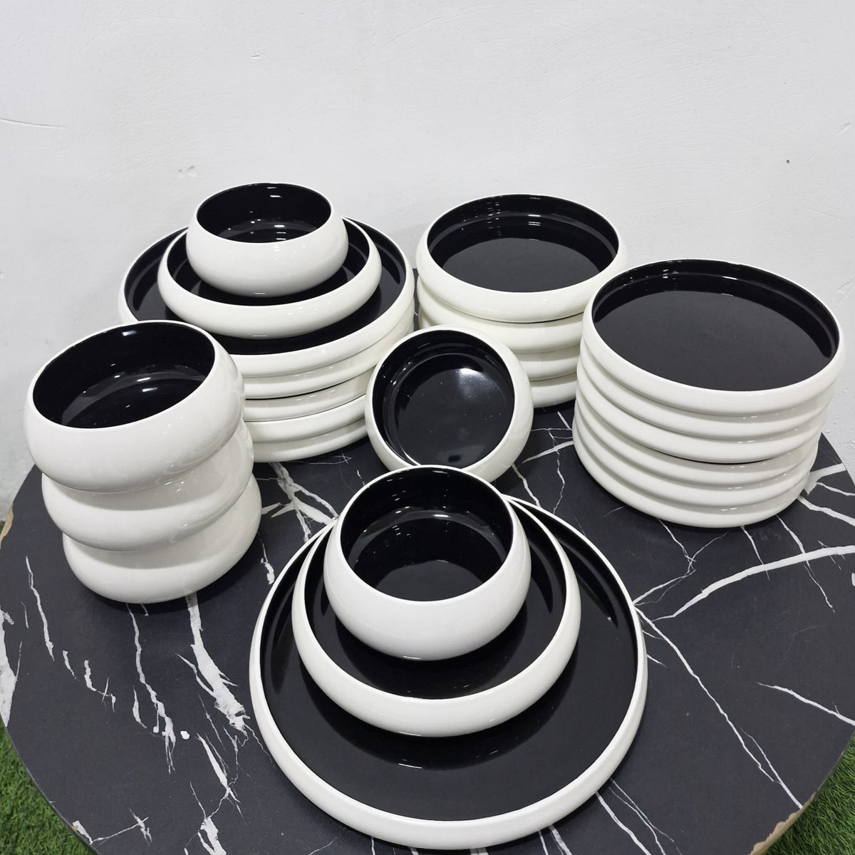 24Pcs White Double Glaze Ceramic Dinnerware Set