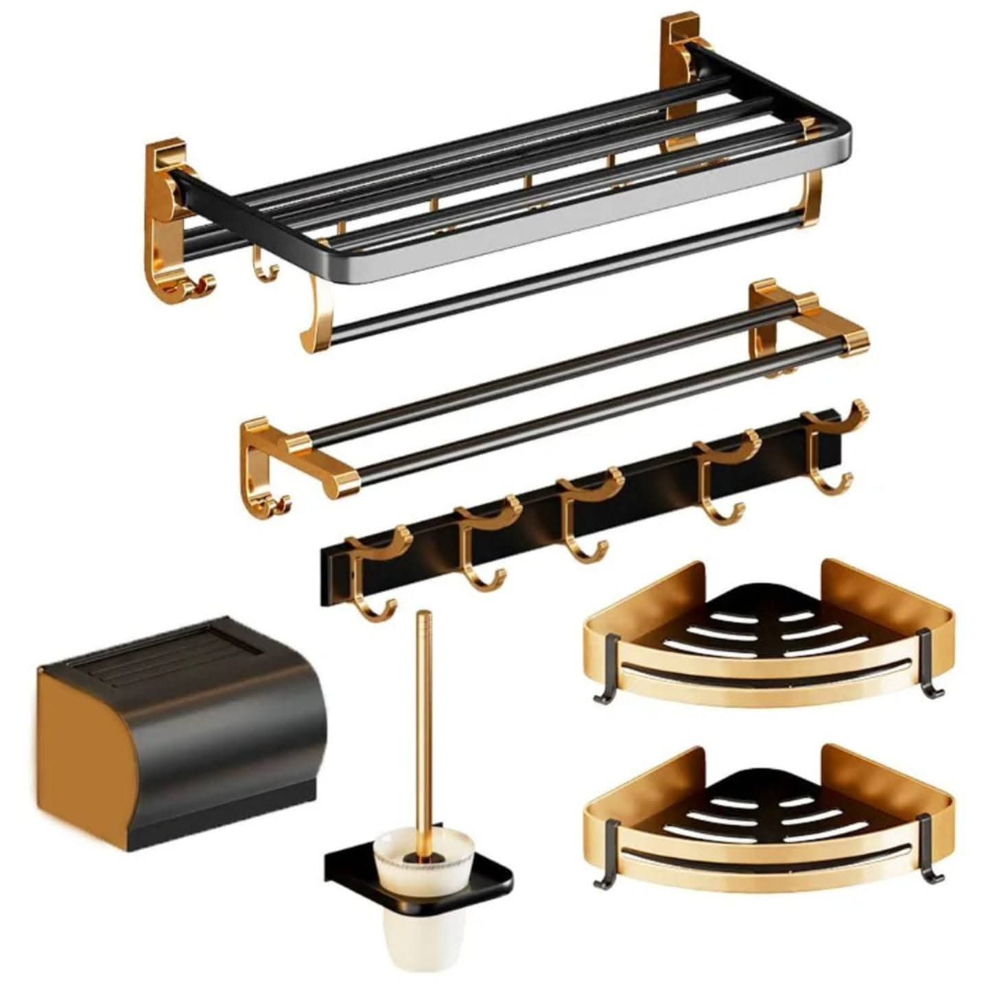 7 Pc gold black aluminum bathroom set