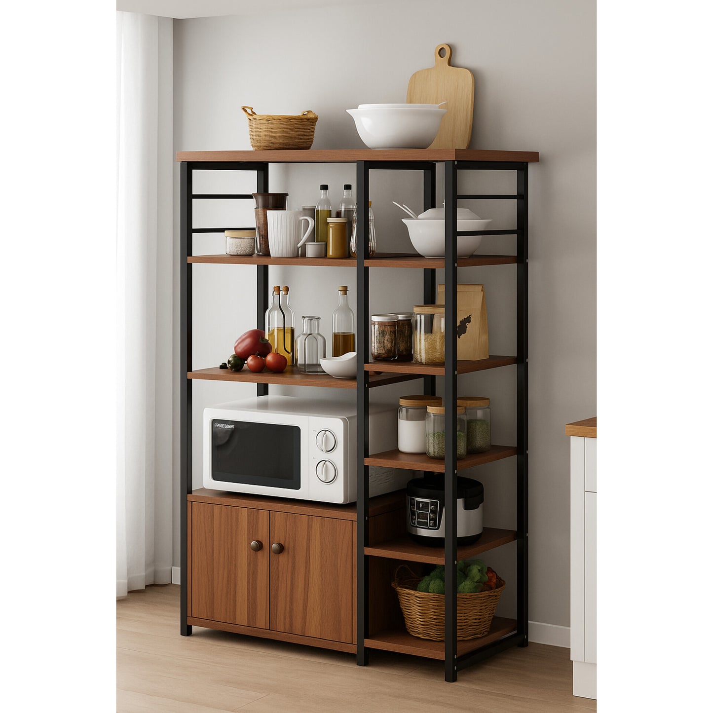 Industrial Style Kitchen Baker's Rack with Cabinet and Storage Shelves