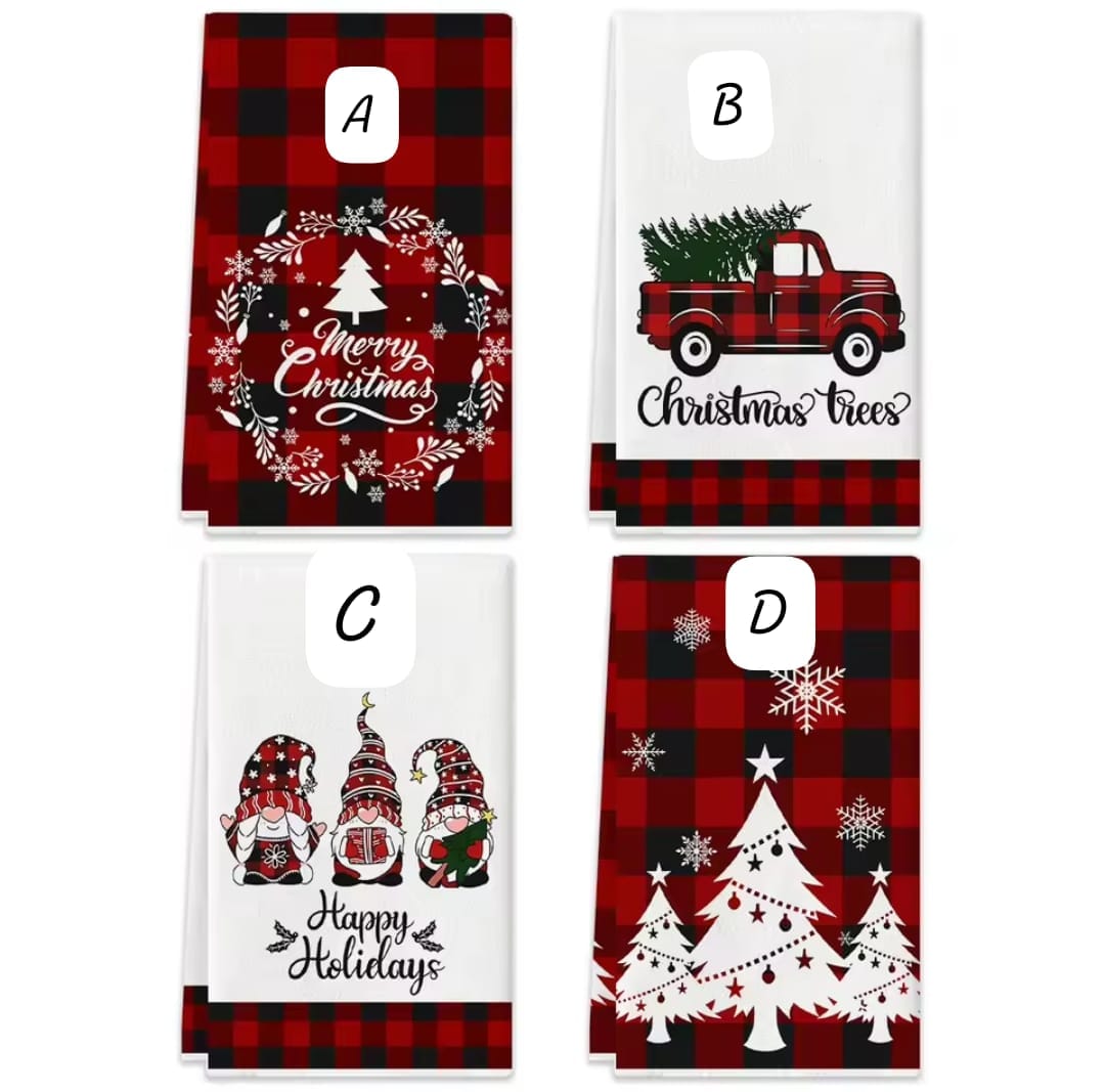 3Pc Mixed Prints Christmas Plaid and Holiday Pattern Kitchen Towel Set
