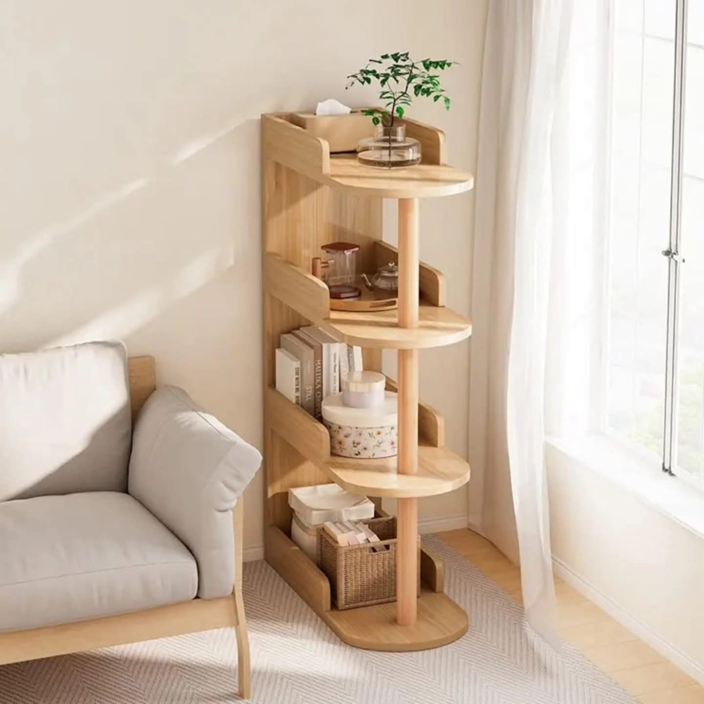 Modern 4 Tier Rounded Corner Bookshelf
