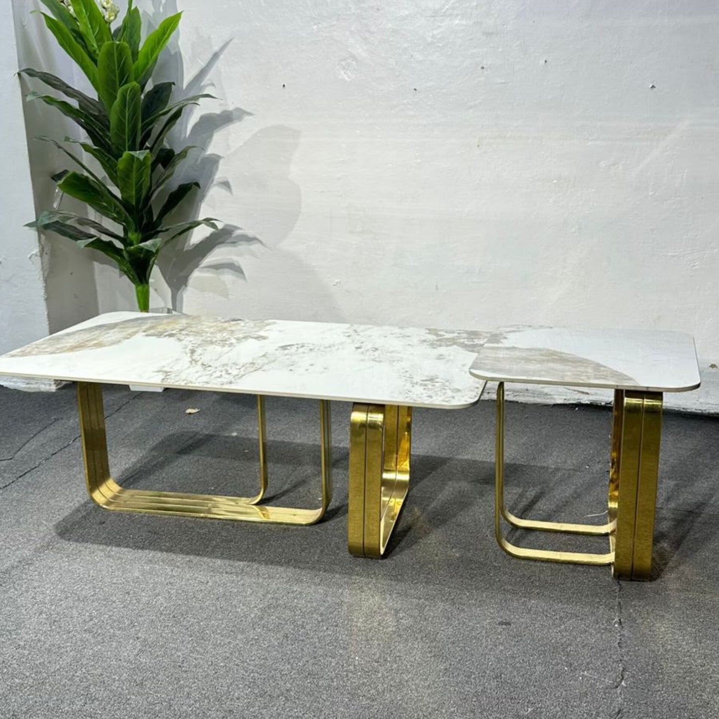 Coffee Table Set with Marble and Gold Base