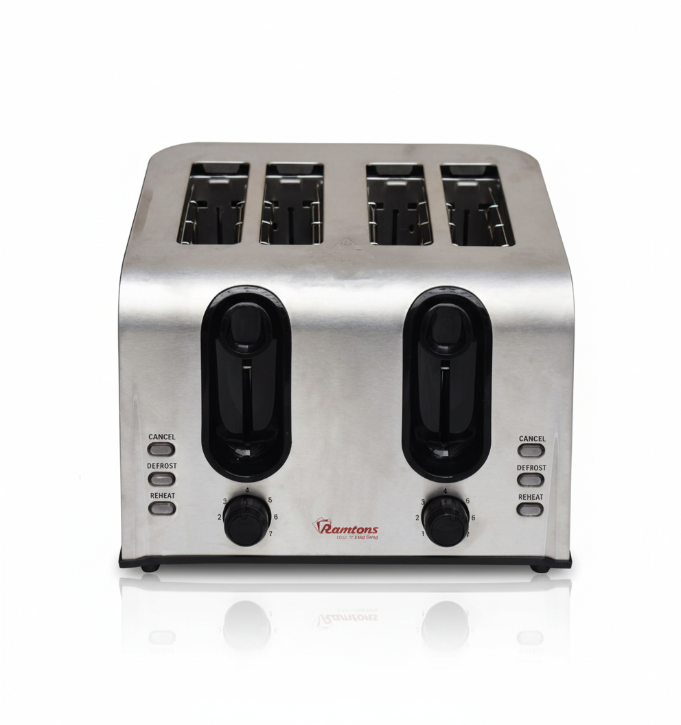 Stainless steel toaster with four slots