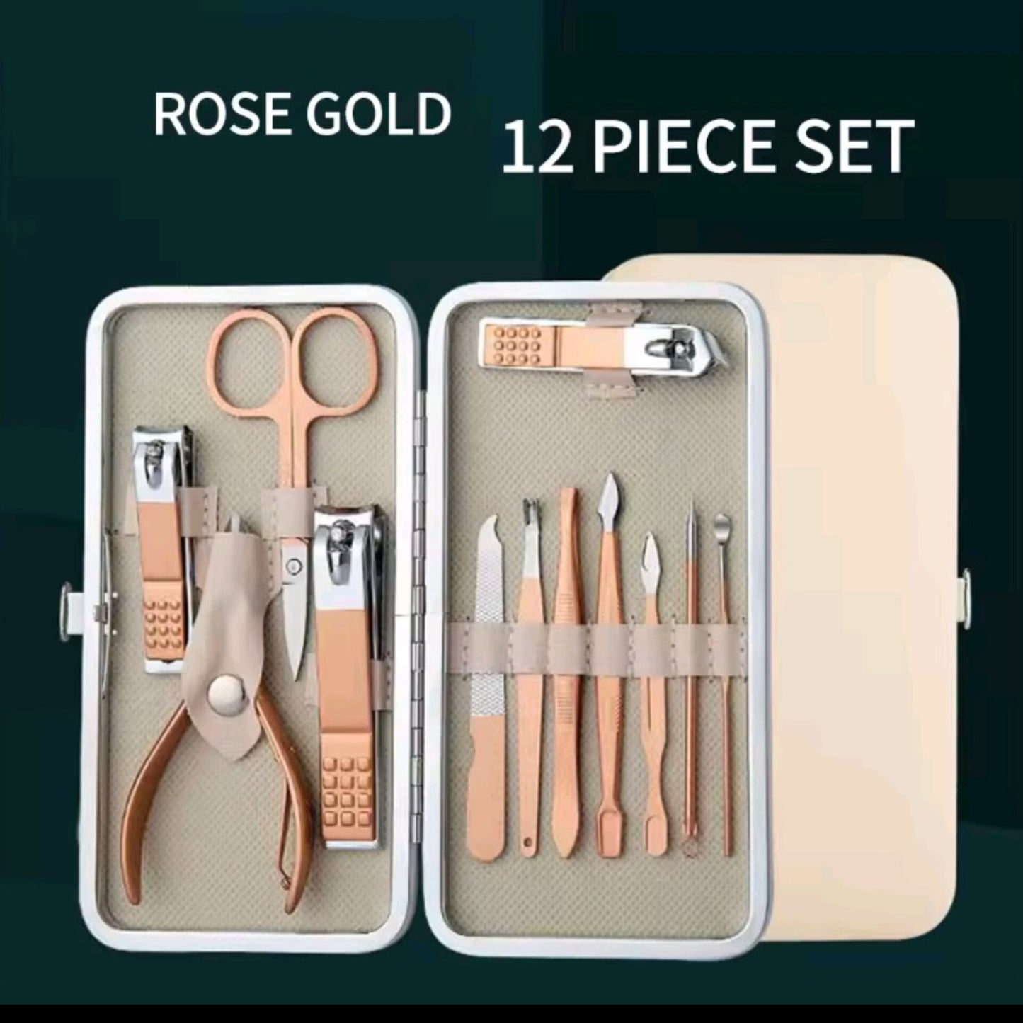 12 in 1 Manicure Tools Kit Set with Peach Pouch