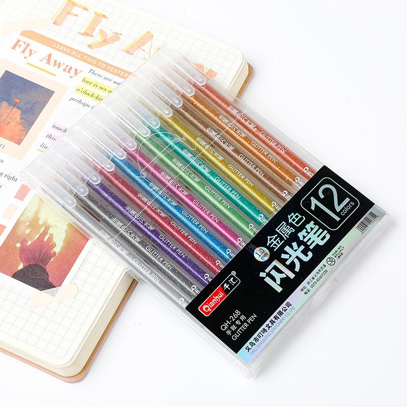 12-Pack Metallic Glitter Gel Pen Set with 1.0mm Tip