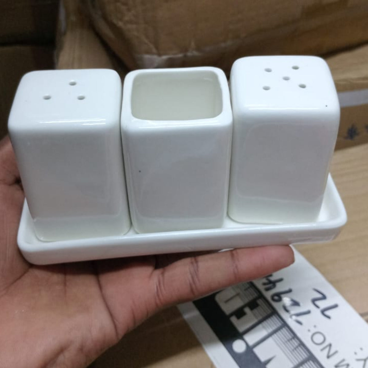 4Pcs Ceramic Salt Shaker Square Set