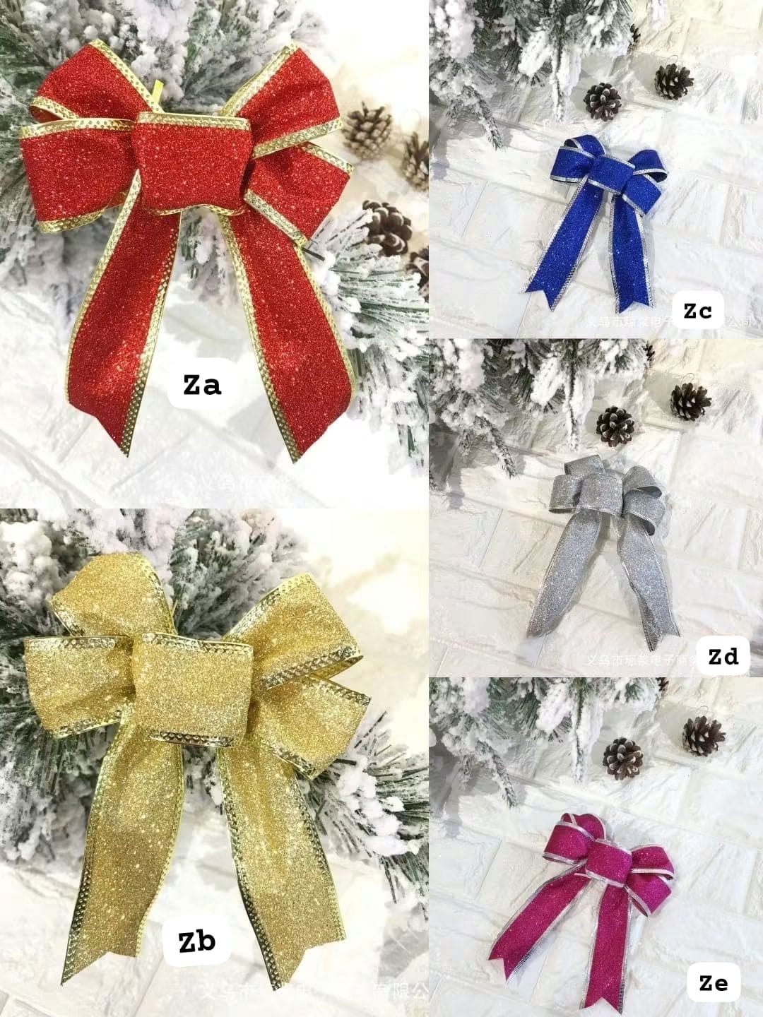 3 Piece Glitter Christmas Ribbon Bow Set