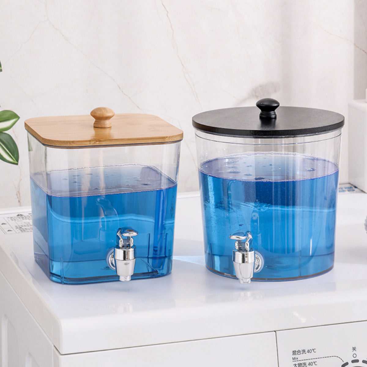 Acrylic Laundry Detergent Dispenser with Bamboo Lid And Tap