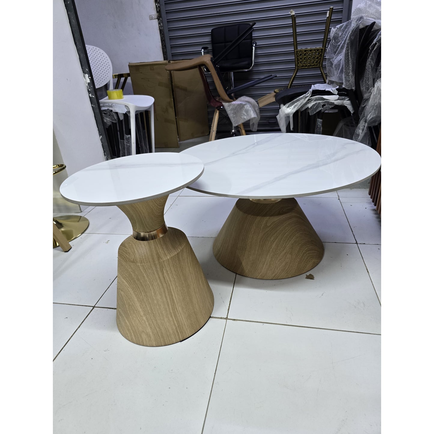 Scandinavian Nesting 2-in-1 Coffee Table Set with Faux Marble Top